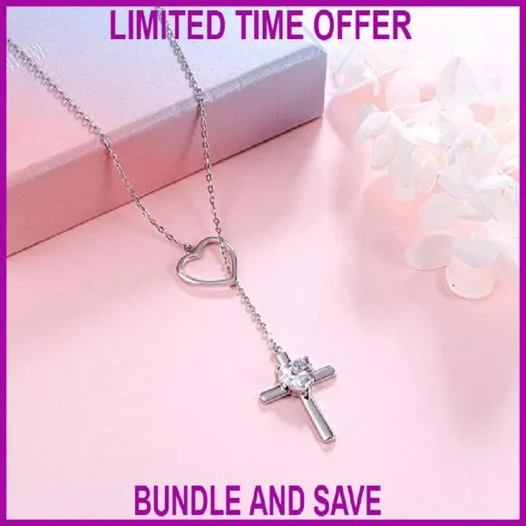 Sterling Silver Infinity Heart Cross Y-Necklace Christian Gift
